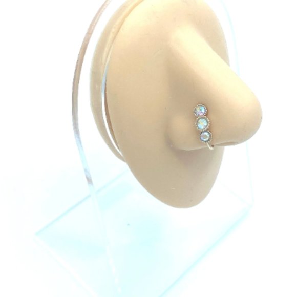 CZ 3 Diamonds 24 KT Gold Plated Nose Cuff Fake Nose Rings No Piercing Jewelry - Picture 2 of 5